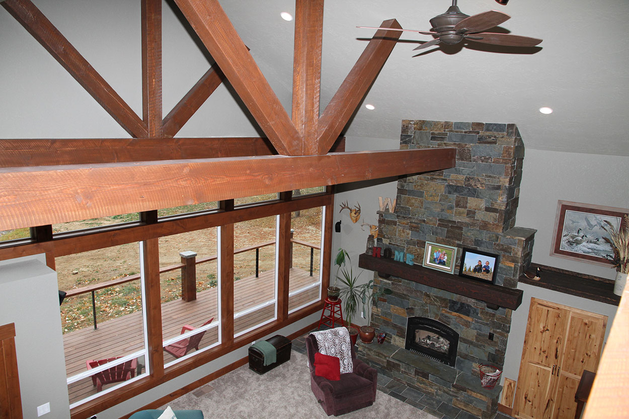 Custom home by Sandpoint Builders in North Idaho, interior beams